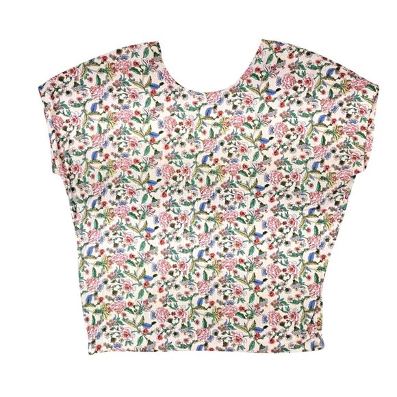 Kim & Cami Floral Print Blouse Women Size Medium Capped Sleeve Top Ribbed Knit - Picture 2 of 6